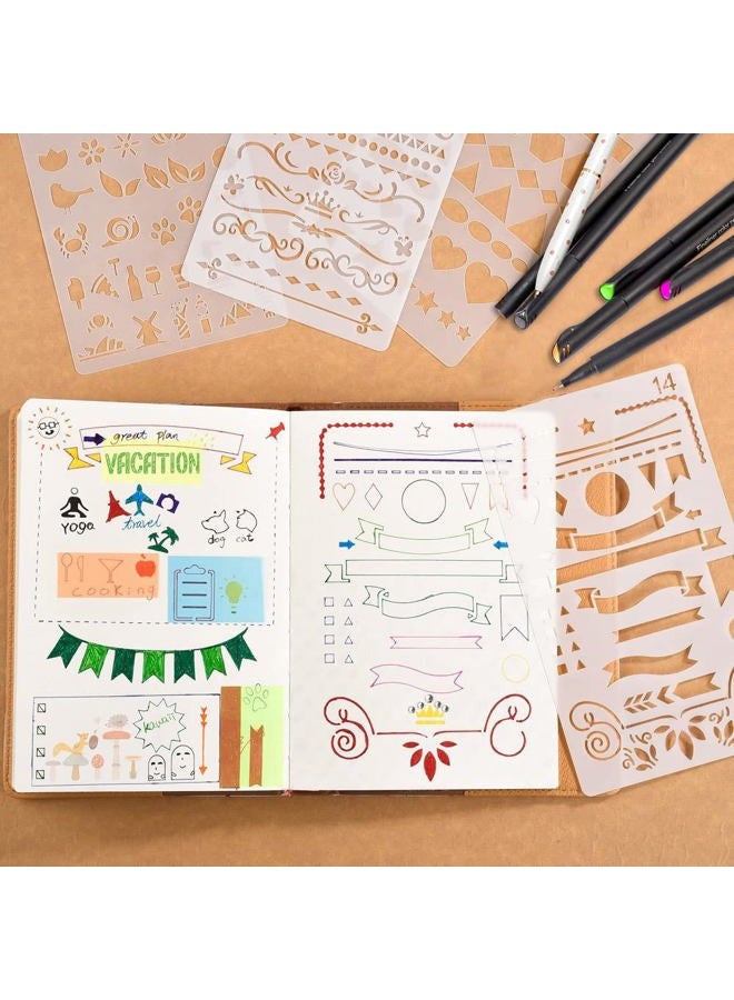 CH HAICHENG 20 PCS Journal Stencil Plastic Planner Set for Journal/Notebook/Diary/Scrapbook DIY Drawing Template Journal Stencils 4x7 Inch - Image 5